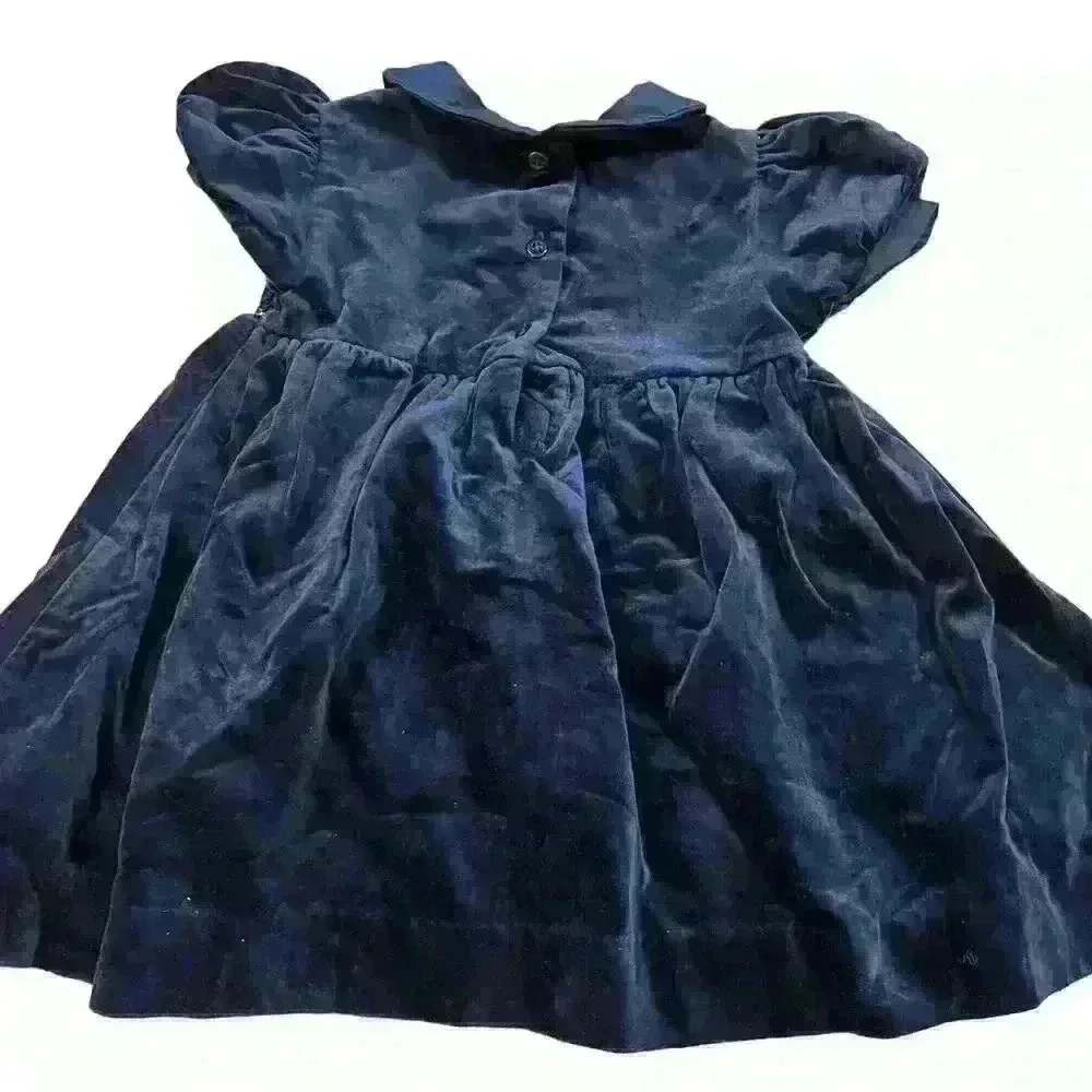 Disney Smocked Velvet Minnie Embroidered Girl’s Dress Size 18 Months Navy Purple